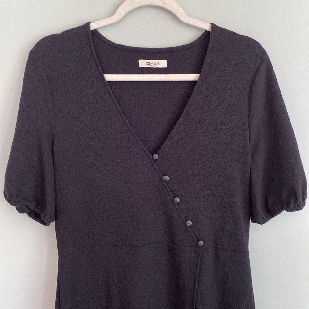 Madewell Women’s Black Faux Wrap dress short sleeve size Large - Picture 2 of 7